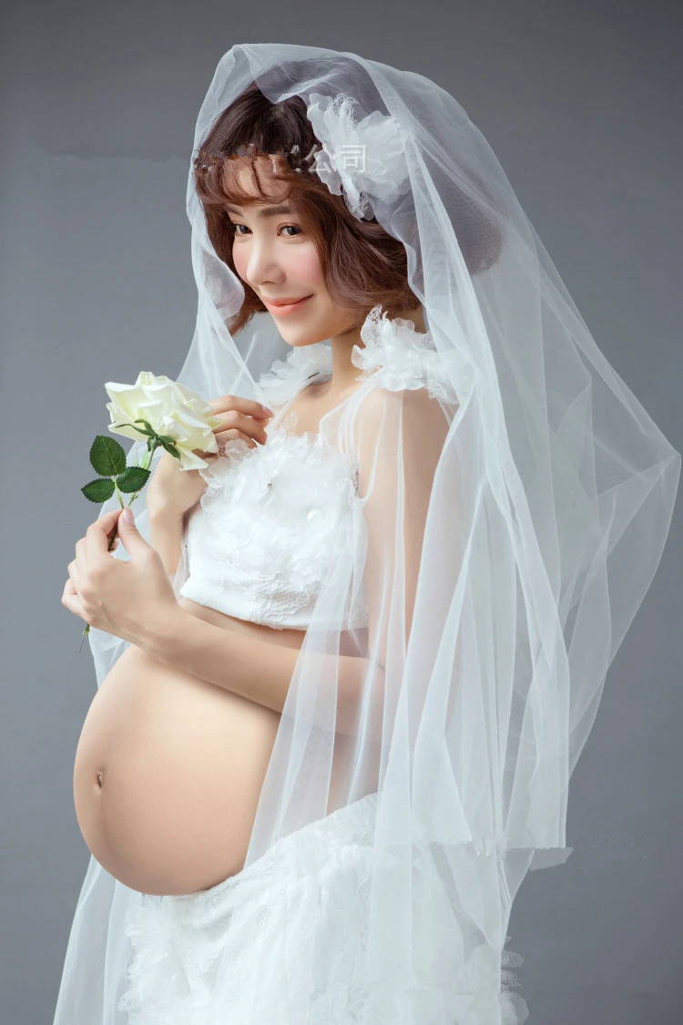 Dvotinst Women Photography Props Perspective Maternity Dresses Floral Elegant Pregnancy Dress Studio Shooting Photo Clothes enlarge