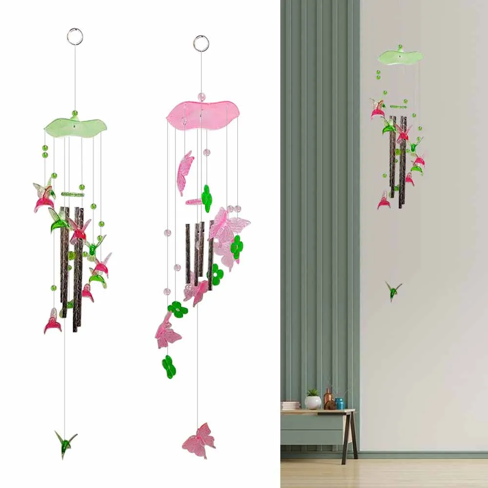 

New Acrylic Creative Wind Chime Metal Tubes Bell Windchime Butterfly Hummingbird Ornaments Home Garden Decoration Pendant