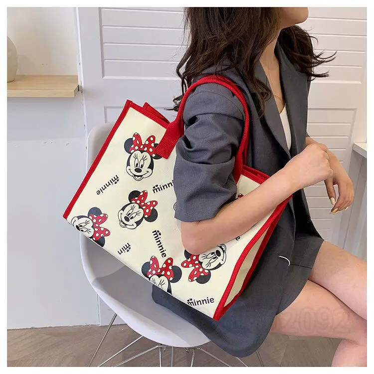Disney Minnie 2022 New Women's Handbag Luxury Brand Fashion Women's Shoulder Bag Cartoon Cute Canvas Large Capacity Shopping Bag