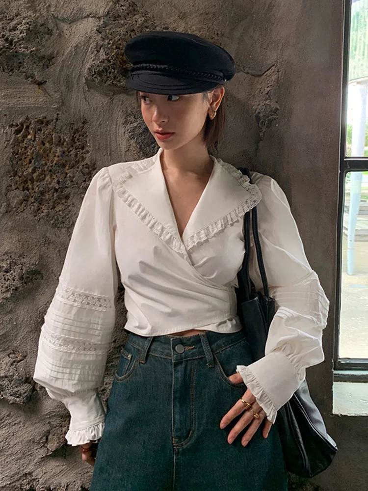 

Белая короткая рубашка BZVW с рукавами-фонариками, новинка 2023, весна-осень, дизайнерские Элегантные бандажные повседневные рубашки, Женский Топ 25X3059