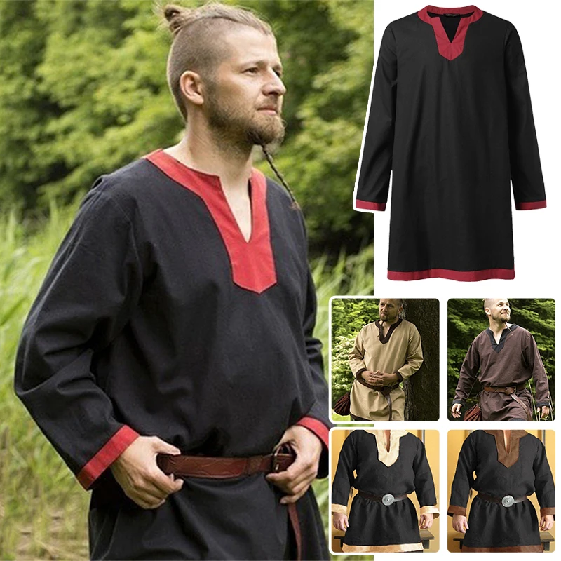 

Men Medieval Viking Pirate Cosplay Costume Retro Long Sleeve Robe Shirts Celtics Tunic Warrior Knight Tops Blouses Halloween