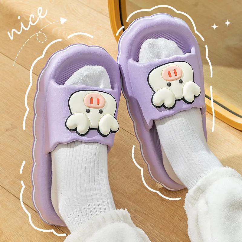 Women Cartoon Dairy Cow Decor Slippers Casual Non-Slip Ladies Sandals Indoor Bathroom Light EVA Soft Slides Platform Bread Shoes