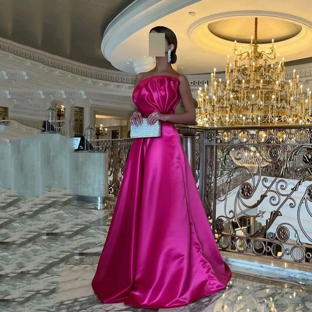 

Msikoods Violet Satin Evening Dresses 2023 vestidos de ocasión formales Pleats Strapless Ladies Long Prom Party Gowns