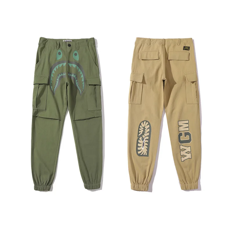 

100%Cotton Men Pants Bape Shark Sportswear Harajuku Sport Techwear Sweatpants Jogging Wide Jeans Clothing Oversize Male Trousers