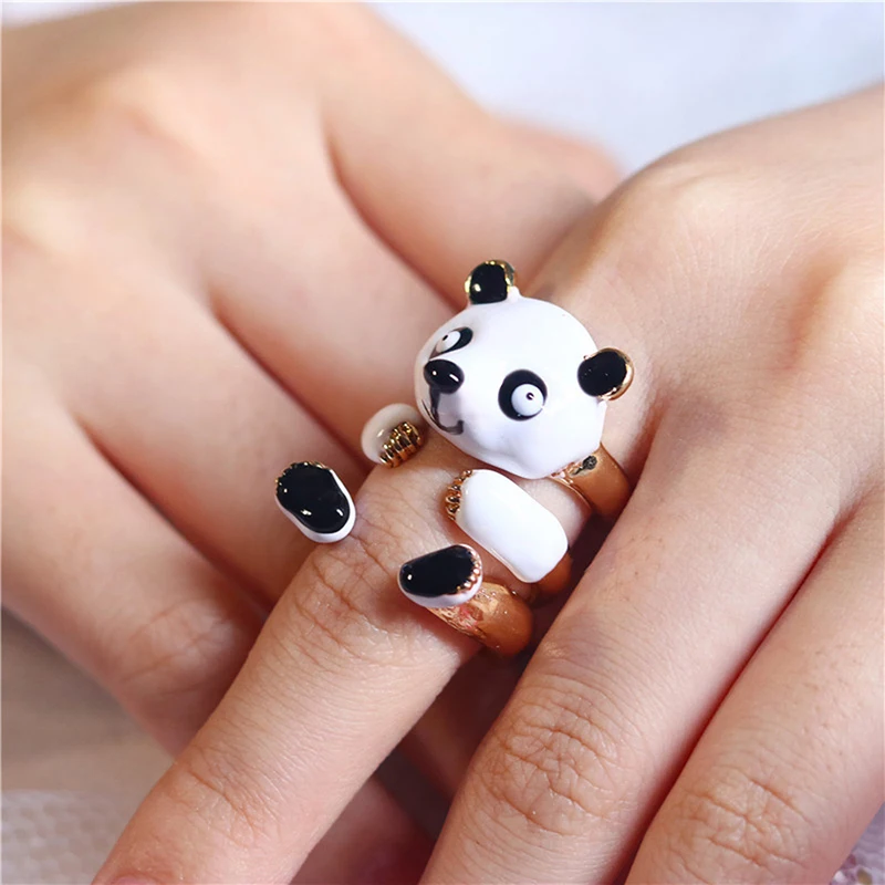 

3Pcs/set Cute Animal Enamel Glaze Panda Ring Set Cute Metal Panda Combination Rings for Women Girls Jewelry Christmas Gifts