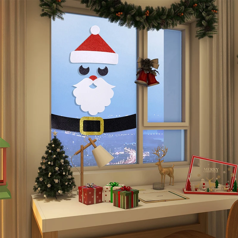 Christmas Glitter Window Stickers Merry Christmas Decorations For Home Santa Claus Snowman Door Wall Sticker Happy New Year 2024