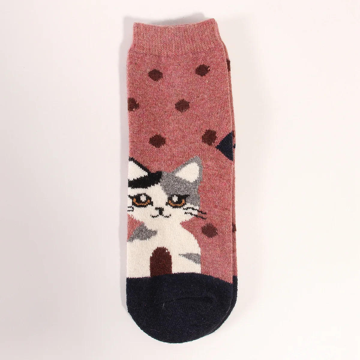 12 Pairs Winter Women Wool Socks Thick Soft Horizontal Striped Jacquard Polka Dot Cartoon Cat Middle Tube Vintage Warm Socks