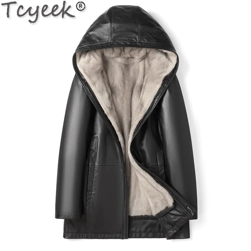 Tcyeek Мужские куртки из натуральной кожи Натуральный серебристый синий норковый