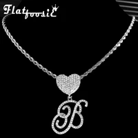 stainless steel rope chain cursive letters pendant necklace for women bling heart crystal initial alphabet necklace punk jewelry