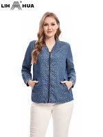 lih hua womens plus size denim jacket spring long sleeves with zipper pockets casual fashion woven jacket