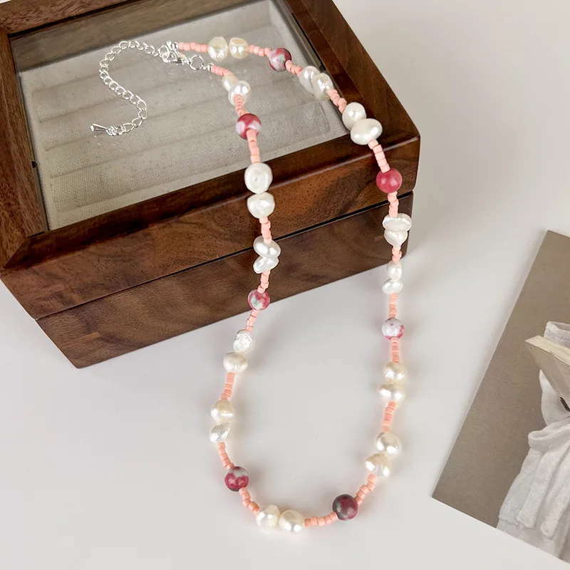 

ALLNEWME Temperament Irregular Freshwater Pearl Beaded Necklaces for Women Multicolor Beads Strand Choker Necklace Daily Jewelry