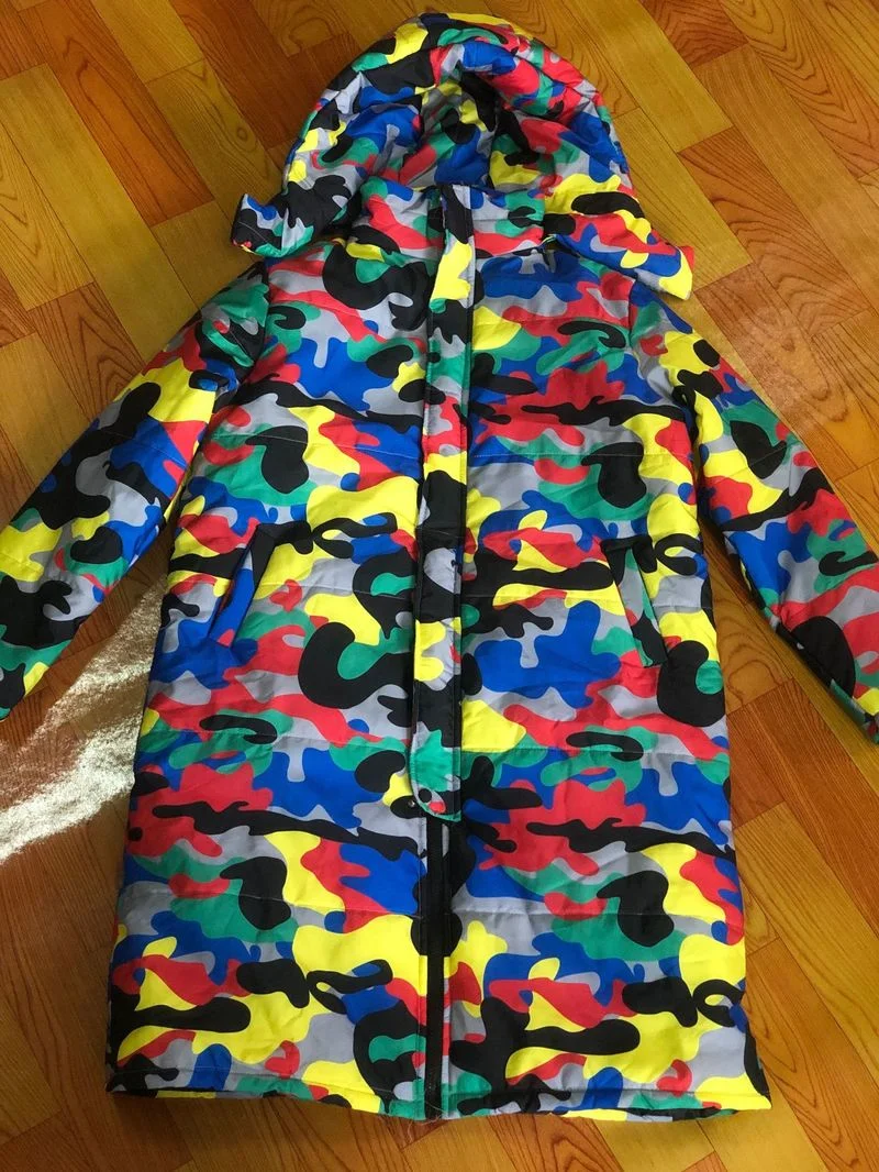 Women's Men and Women Can Wear Winter Color Camouflage Printing and Dyeing Zipper Long Bread Jacket Down Jacket Quilted Jacket