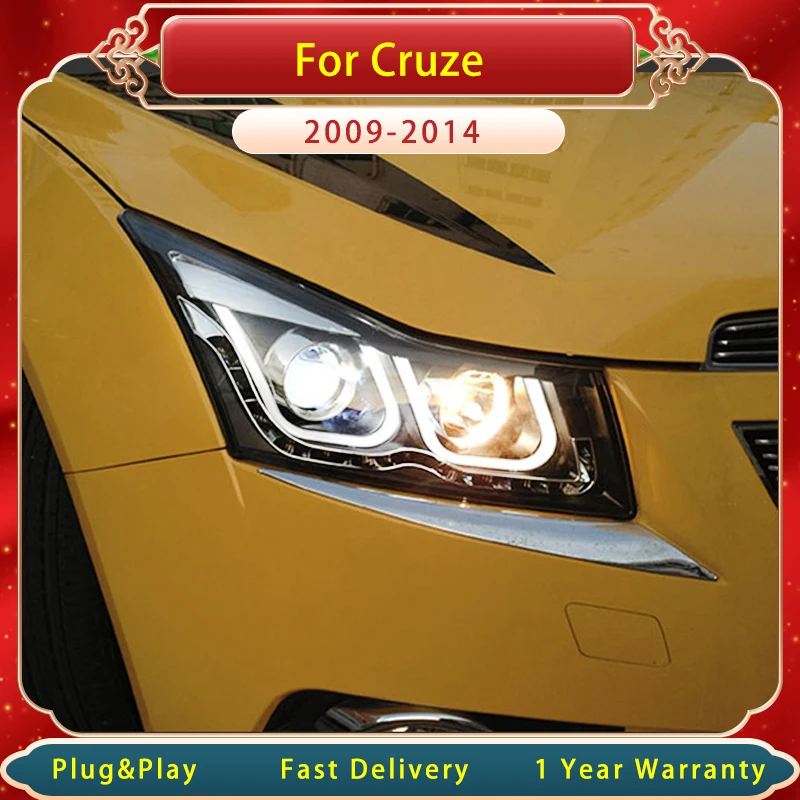 

Car Head Light for Chevrolet Cruze 2009-2014 DRL Turn Signal High Beam Angel Eye Projector Double U Turn Head light Assembly