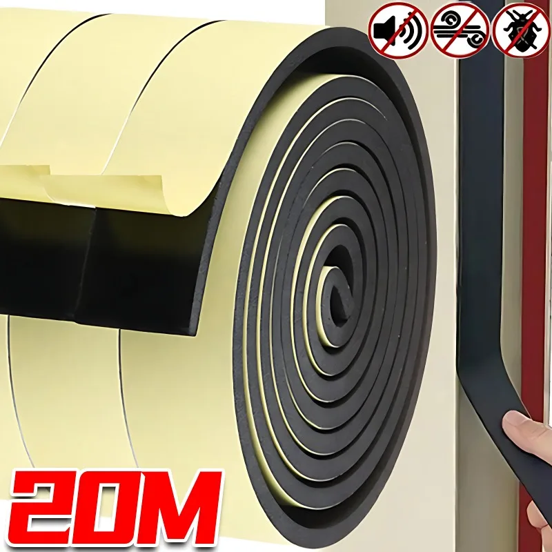 Резиновая самоклеящаяся губчатая уплотнительная лента 20/2 м черная пена EVA