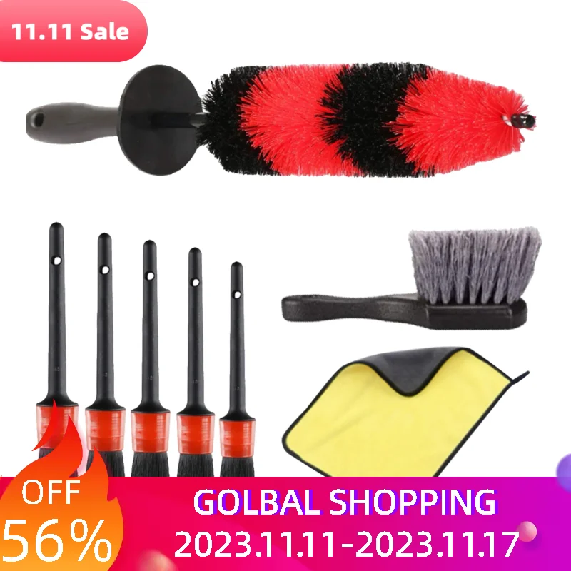 

8pcs Ergonomic Cleaning Tool Car Detailing Brush Set Rim Interior Exterior Dashboard Truck Multifunctional Handheld Engine Wheel