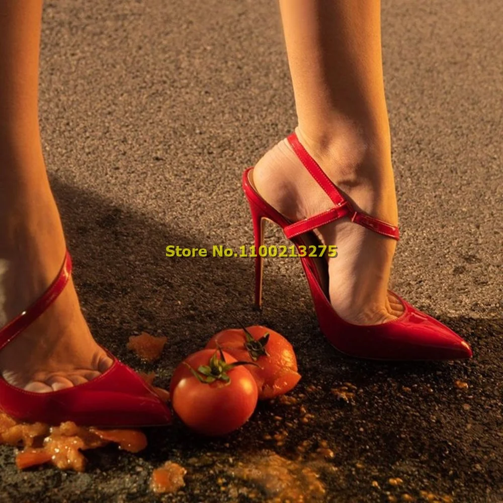 Red Patent Leather Pumps Sexy Pointed Toe Back Strap Stiletto Thin High Heel Slingback Fashion 2023 Spirng Pumps