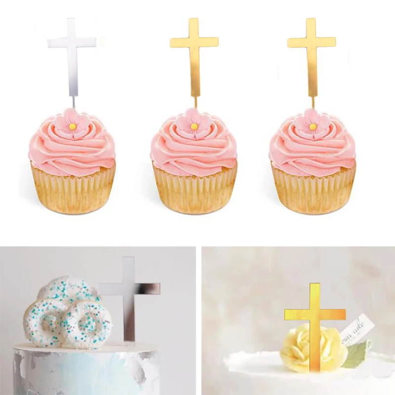

1PC Style Christian Cross Cake Decoration God Bless Acrylic Party Happy Birthday For Baking Cake Topper Supplies（Gold ,Silver）