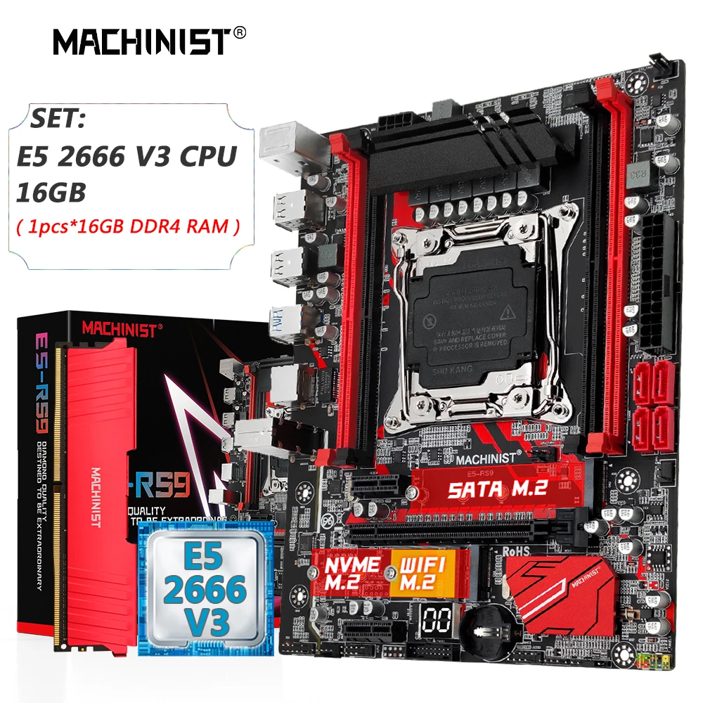 

MACHINIST X99 Motherboard Combo LGA 2011-3 E5 2666 V3 Kit Xeon DDR4 1pcs*16G RAM 2133MHz Memory NVME M.2 USB3.0 Four Channel RS9