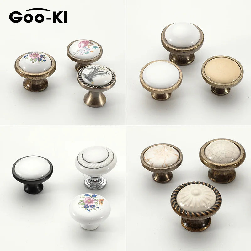 goo ki european elegant round drawer knobs ceramic kitchen cabinet knobs handles wardrobe furniture pulls square door handles free global shipping