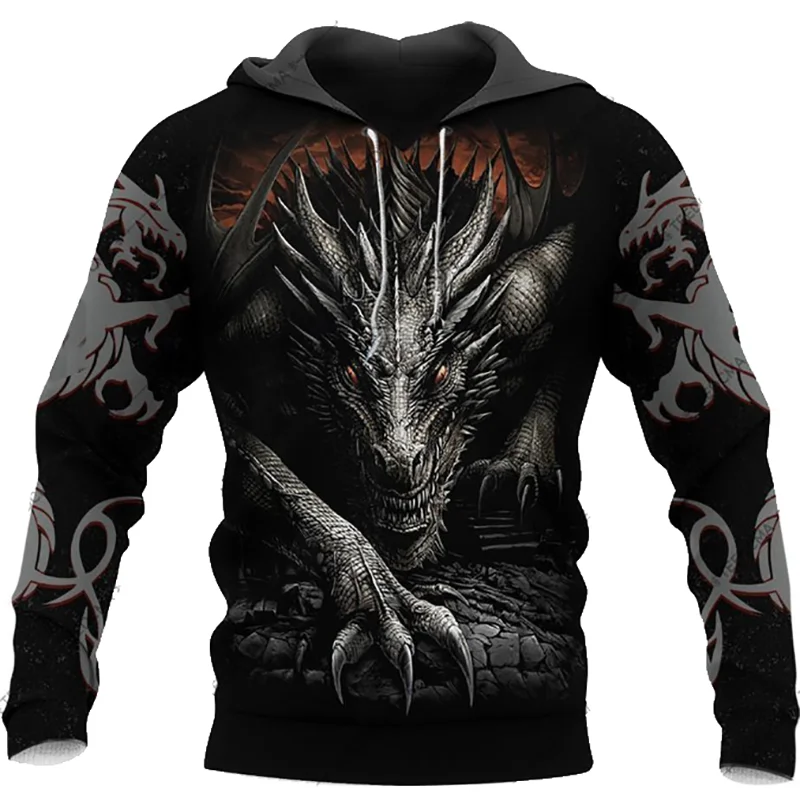 

Viking Dragon Pattern Fashion Spring And Autumn Men's Hoodie Street Harajuku All-match Loose Oversized Hooded Sweatshirt Top 6XL