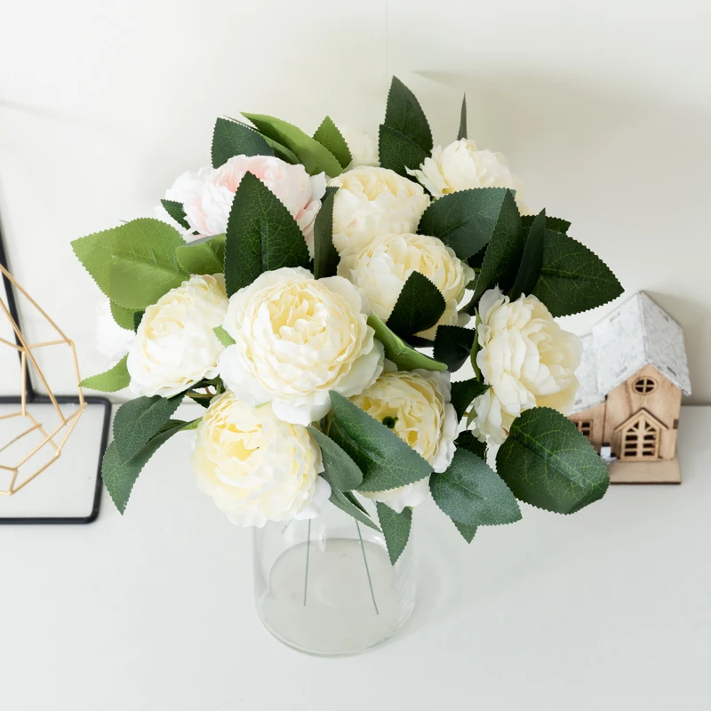 

Silk Artificial Flower White Peony Wedding Banquet Decoration Bouquet Home Living Room Arrangement DIY Fake Flower High Quality