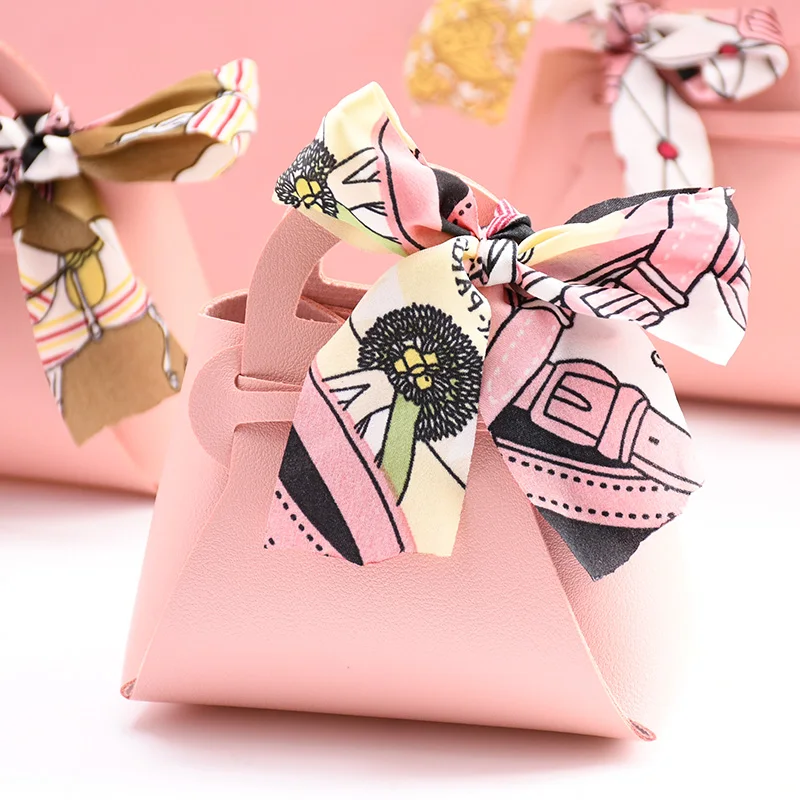 

5pcs Creative Leather Gift Bags With Scarf Wedding Favor Candy Box Packaging Birthday Party Supplies Chocolate Box Package