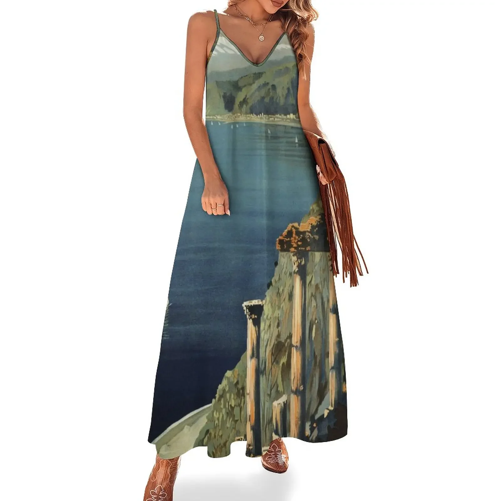 Винтажное платье Taormina Sicily итальянское без рукавов для путешествий выпускного