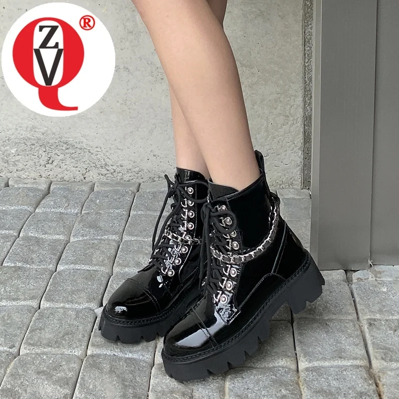 

ZVQ Woman Fashion Ankle Boots Round Toe Platform Thick Heel Cross Tied Decoration Side Zipper Winter New Style Booties Shoes