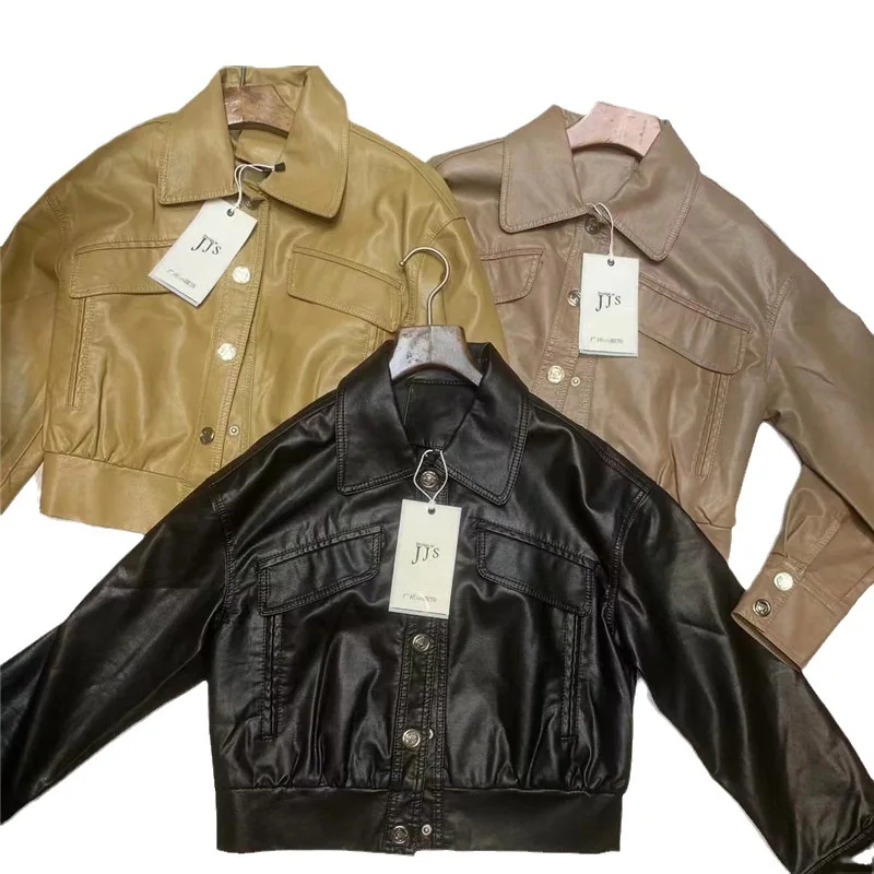 Повседневная женская кожаная куртка 2023 новый стиль весна-осень корейская версия