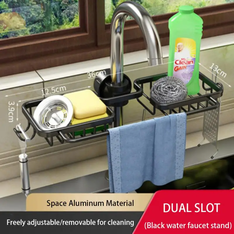

Kitchen Drainer Storage Soap Stainless Dishcloth Rag Steel Sponge Shelf Adjustable Rack Dry Basket Finishing Faucet Towel Bar