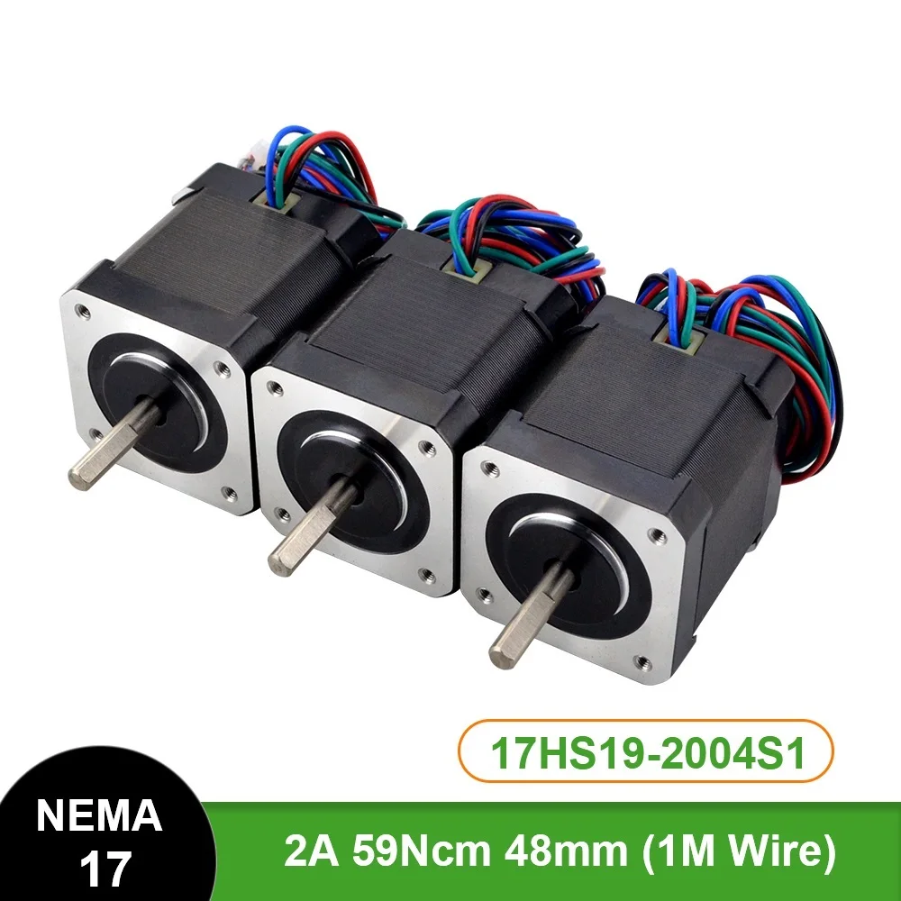 

Шаговый двигатель Nema17 48 мм 17HS19-2004S1, 3 шт., 59Ncm(84 унции), 2 А, 4-проводной шаговый двигатель Nema 17 для 3D-принтера с ЧПУ