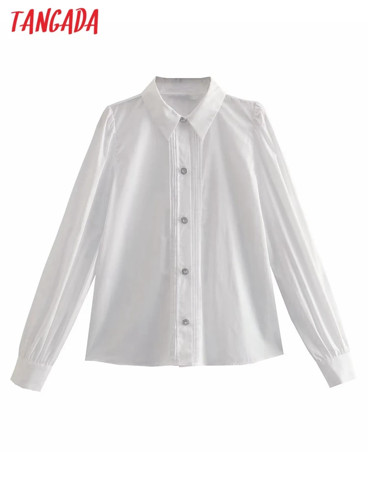 

Tangada 2022 Women White Beading Blouse Long Sleeve Chic Female Office Lady Shirt 4M123
