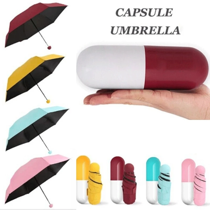 

Capsule Umbrella Mini Light Small Pocket Umbrellas Anti-UV Folding Compact Cases Creative Portable Travel UMBRELLAS