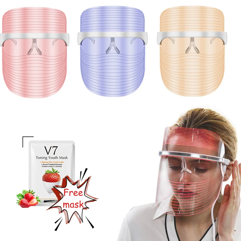

3 Colors LED Mask Professional Facial Photon Light Therapy Beauty Device Face Tightening Rejuvenation Whitening Anti-Aging Tool