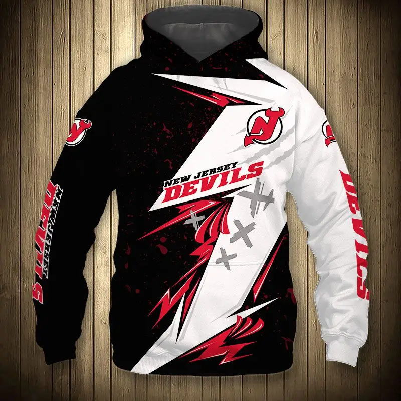 

Black White Stitching Graffiti Devil 3d Print hoodie Sweatshirt New Jersey Men's Casual Devils zip Hoodie