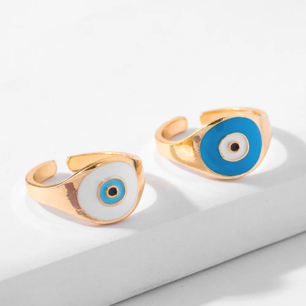 

Creative Oil Dropped Gold Color Open Rings Irregular Evil Eye Finger Rings Women Men Fashion Simple Geometric Jewelry Rings