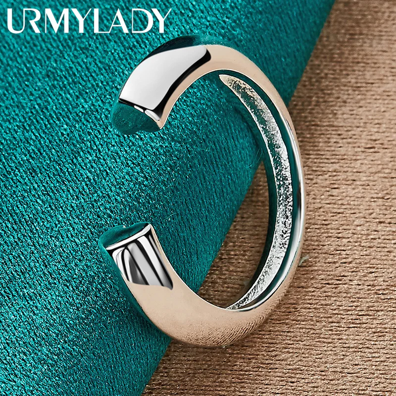 

URMYLADY 925 Sterling Silver Smooth Adjustable Ring For Women Men Wedding Party Fashion Charm Jewelry