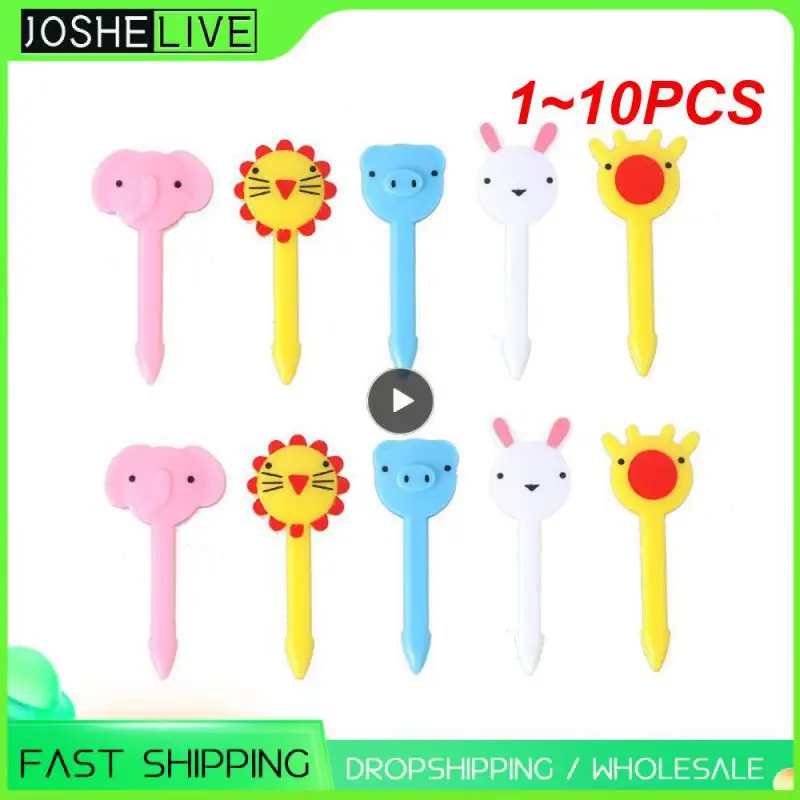 

1 ~ 10 шт. вилка для фруктов в виде животных, пластиковая мини-вилка для пищевых продуктов, мультяшная детская зубочистка для тортов, бэнто, обеда, десертов, аксессуары для украшения