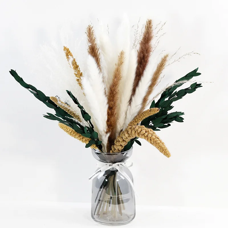 

Natural Dried Flowers DIY Bouquet Gift Pampas Grass Eucalyptus leaves Bouquet Boho Home Garden for Wedding Decorations Decor