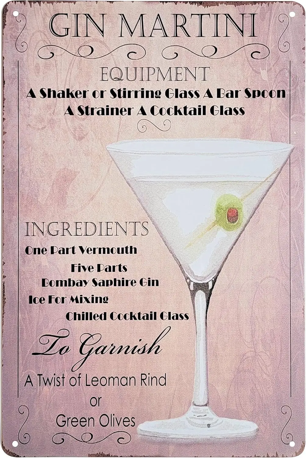 8 x 12 дюймов Populr Cocktls nd Mx Recpes Menu на тему Metl Tn Sgn Wll Decor Plque Poster (GN MRTN)
