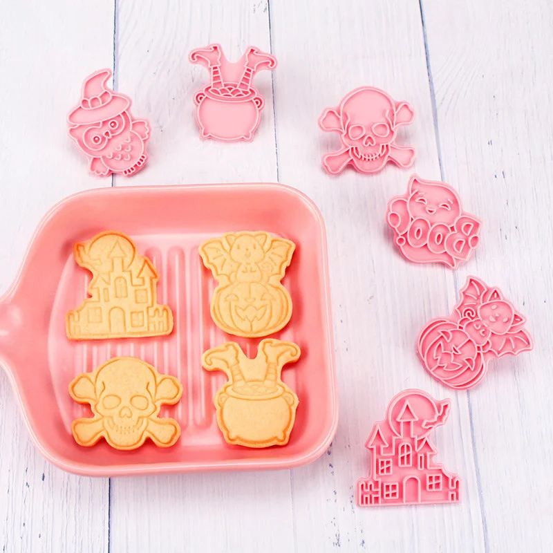 

Cookie Mold 3d Stereo Cartoon Halloween Cookie Mold Skull Pumpkin Fondant Cookie Plastic Household Mold Baking Accessories