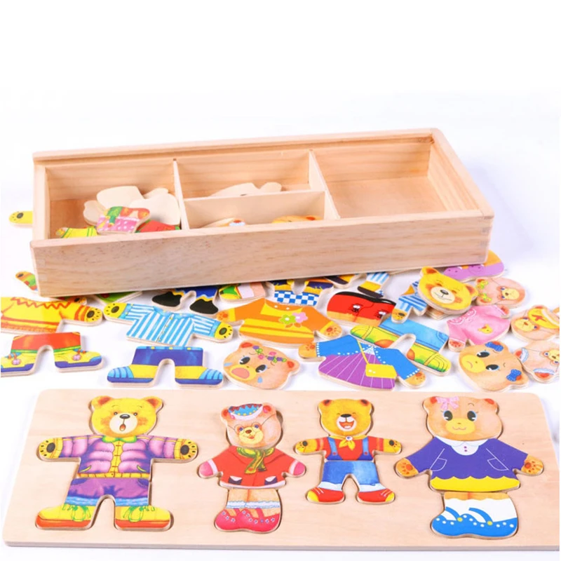 

Деревянная головоломка для мальчиков и девочек с изменяемой одеждой, подарок 3D, Обучающие игрушки Монтессори, игрушки для детей, детские иг...