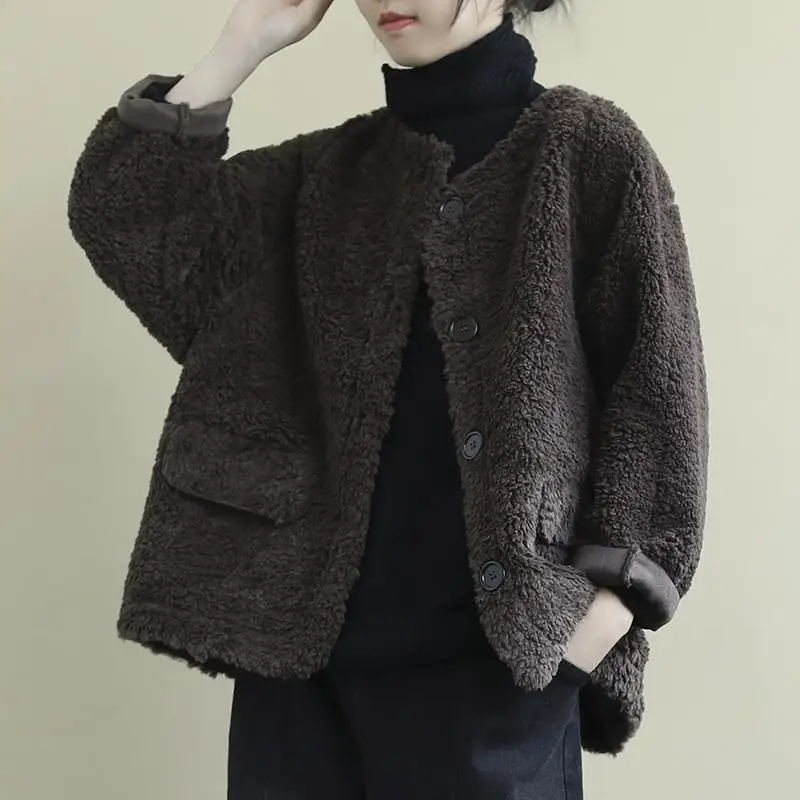 New Winter Coat for Women Lamb's Fleece Coats Oversize Jackets Warm Retro Korean Fashion Tops Free Shipping Short Tops
