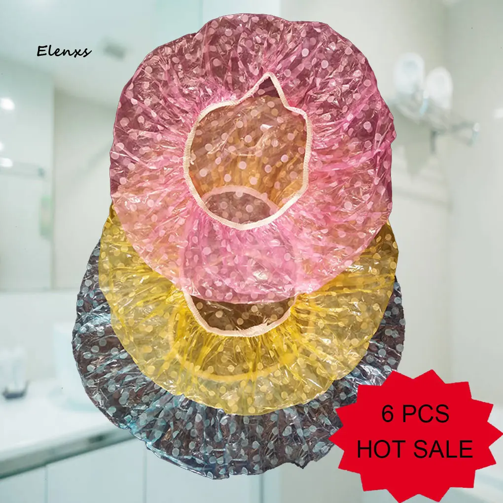 

1/2/3/4/6pcs Clear Disposable Plastic Shower Caps Large Elastic Thick Bath Beanie Women Spa Bathing Accessory