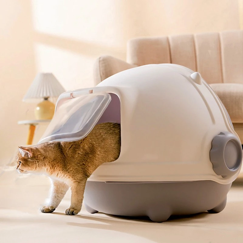

Large Size Cat Litter Box Small Ear Shape Fully Enclosed Flip Anti-Splashing Portable Deodorant Kitty Toilet Basin Pet Supplies