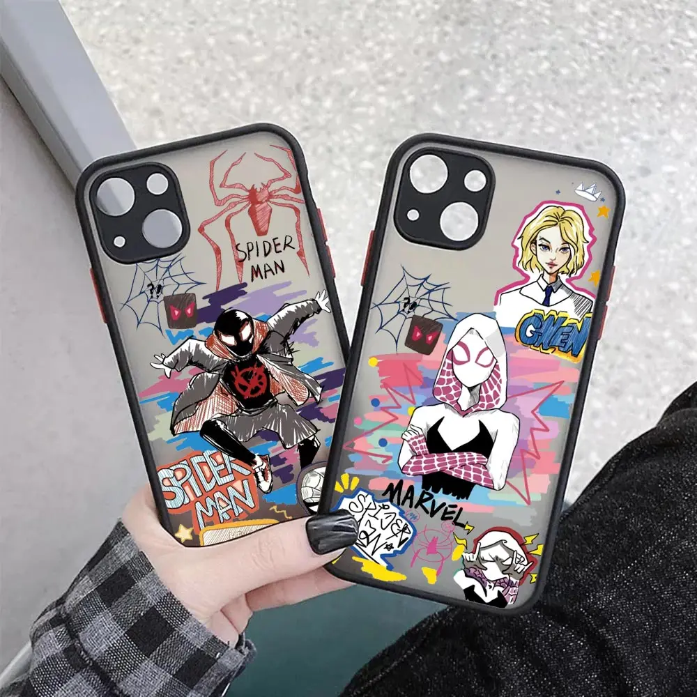 Фото Матовый чехол Spider Gwen Spiderman Miles Morales для iPhone 17E 17 16 16E 15 14 13 12 11 Pro Max 17 Air 7 8 Plus XR XS, защитный чехол-броня №3