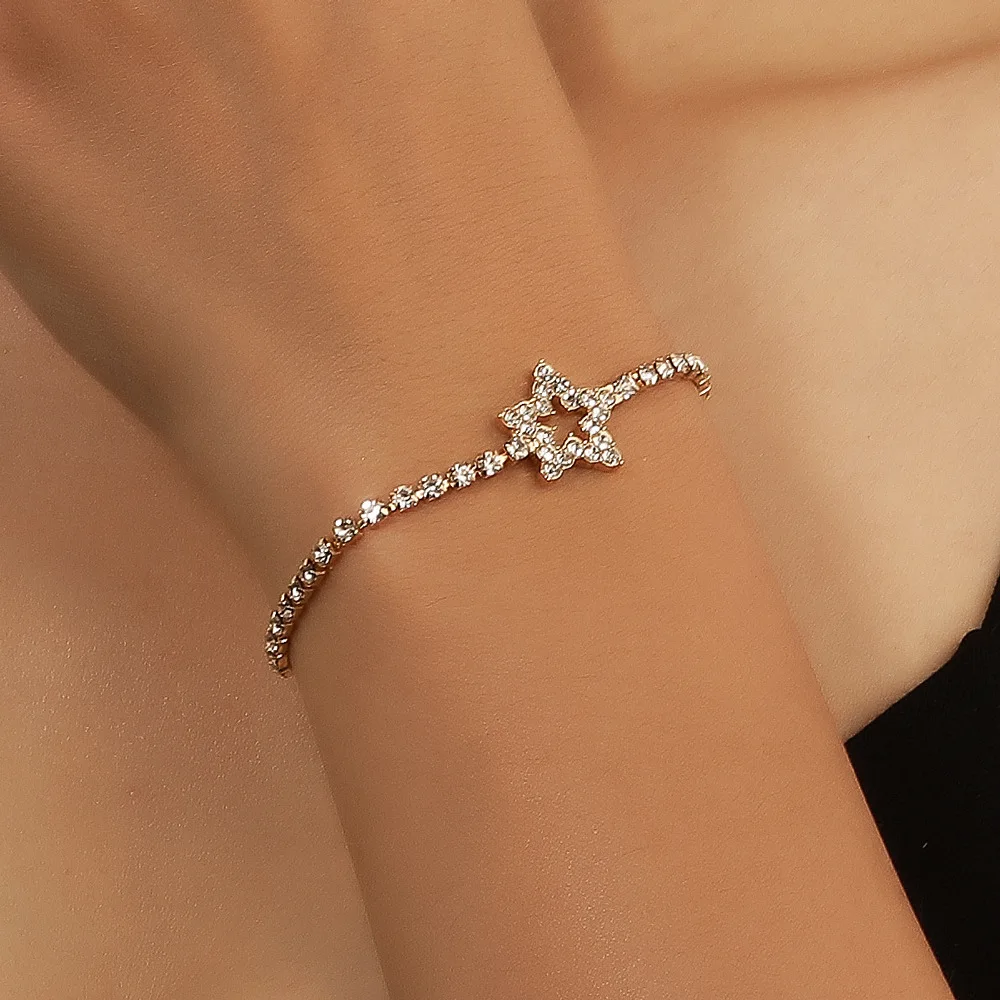 

European and American Diamond Star Bracelet Korean Version Creative Simple Net Red Metal Zircon Adjustable Bracelet Women