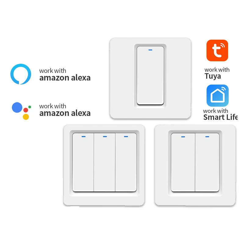 

1/2/3 gang EU Tuya Smart WiFi Switch Panel Smart Home Google Alexa Voice Phone Remote Wireless Control Button Wall Light Switch