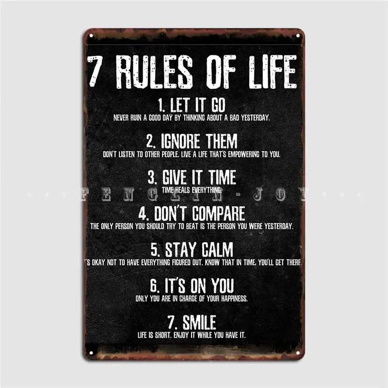 

Мотивирующий плакат 7 правил жизни, металлическая табличка, декор для клуба, таблички, декор для гостиной, жестяной плакат