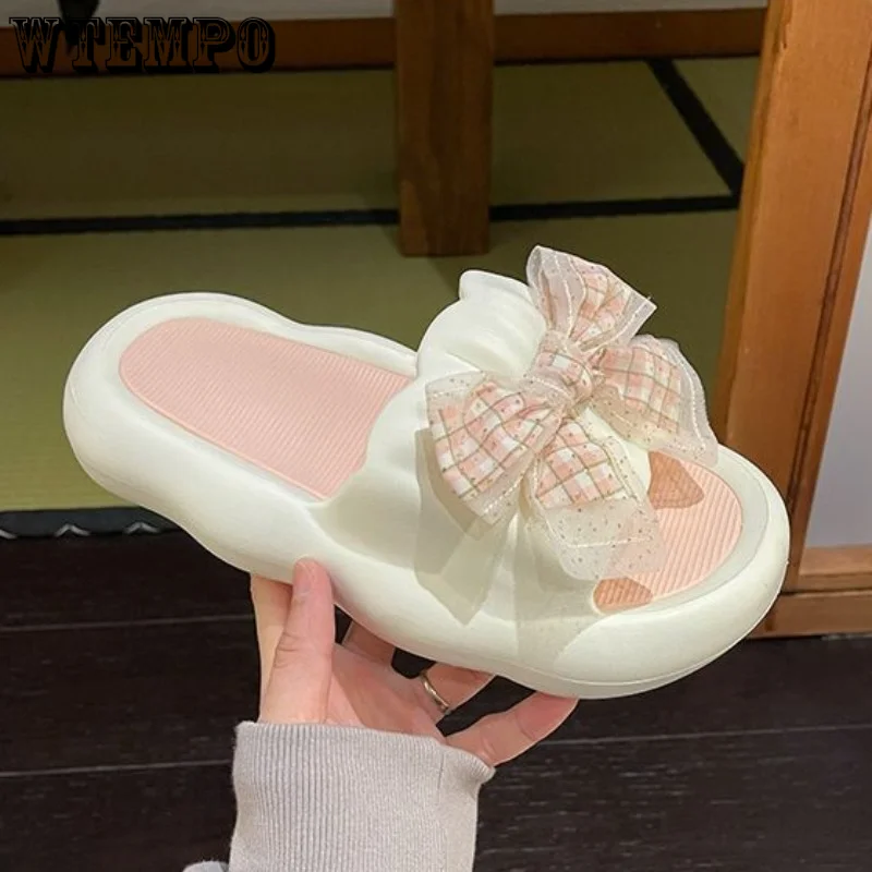 WTEMPO Summer Thick Bow Tie Slippers Fashion Women Indoor Home Sandals Bathroom Slides Non-slip Soft House Slippers Dropshipping